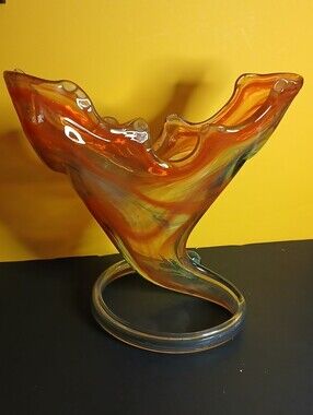 Handblown Orange Swirl Art Glass Vase